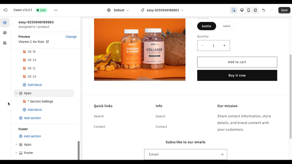 Shopify theme editor